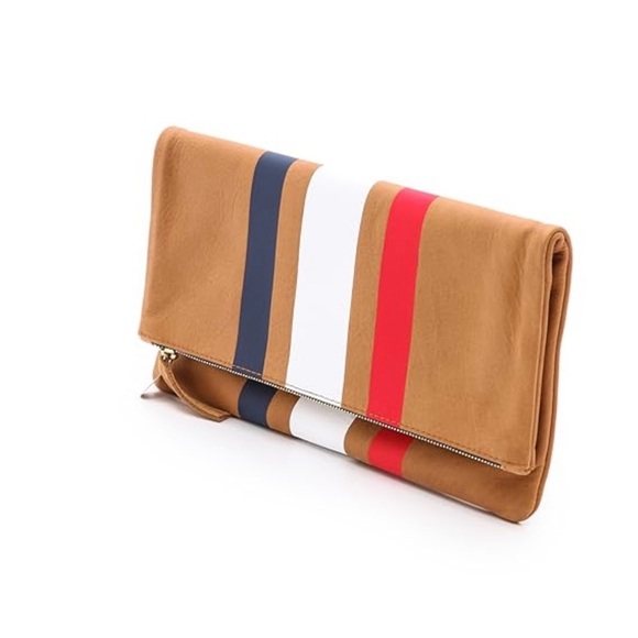 Clare V Camel Striped Foldover Clutch - Picture 2 of 9